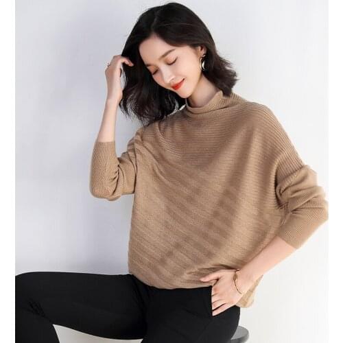 New Arrival Lady Turtleneck Wool Sweater Elegant Female Batwing Sleeve Solid Color Cashmere Sweater Free Shipping