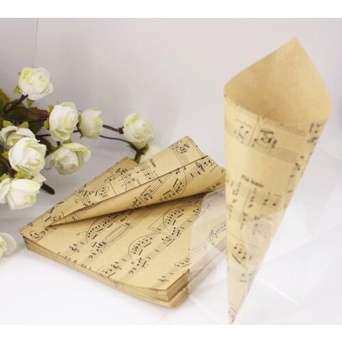 100pcs Creative Brown Musical Notes Kraft Paper Flower Cones Candy Boxes Ice Cream Cones Party Gift Box Wedding Favors Decor