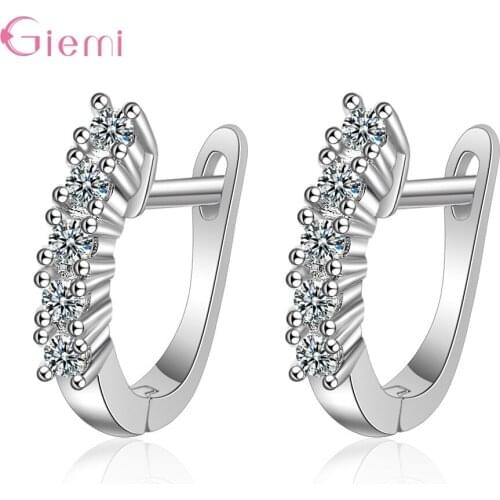 100% 925 Sterling Silver Fashion Jewelry For Girls Brilliant Crystal Hoop Earrings For Women Fine Silver Jewelry Brincos
