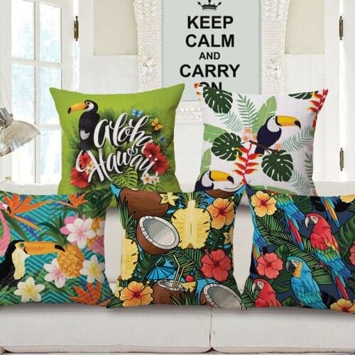 18" Home Cotton Linen Room Gifts Single Sides Printing Bed Throw Pillow Case Square Flower & Bird Cover