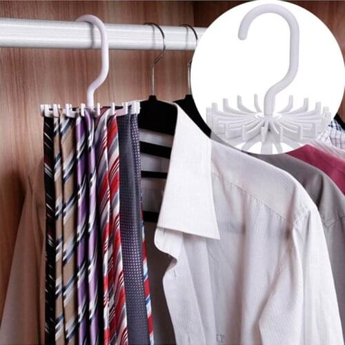 18 Hooks Neck Tie Holder Scarf Belt Hanger Organizer Clothing Holder Closets Rack Plastic 360 Degree Rotating Belt Rack