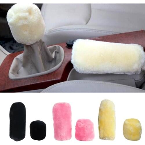 2 Pcs Fine Plush Car Handbrake Gearshift Cover Winter Warm Handbrake Cover Car Interior Supplies Universal