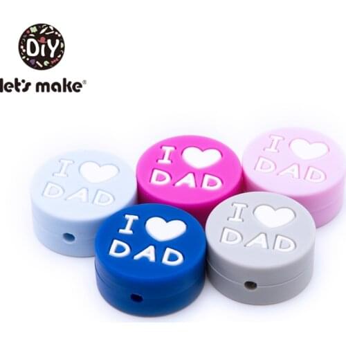 LetS Make Baby Silicone Teether 5Pc I Love Dad Teething Round Beads Bpa Free Silicone Nursing Accessories Tindy Rod Kids Toys