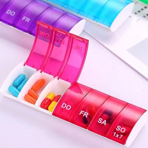 7 Days One Week Small Medicine Pill Case Pill Drug Box Mini Pillbox Container Dispenser Independent Lattice Plastic Pill Case