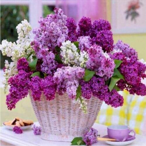 5D DIY Diamond Painting Flower Basket Crystal Cross Stitch Set Round Diamond Lavender Living Room Decoration