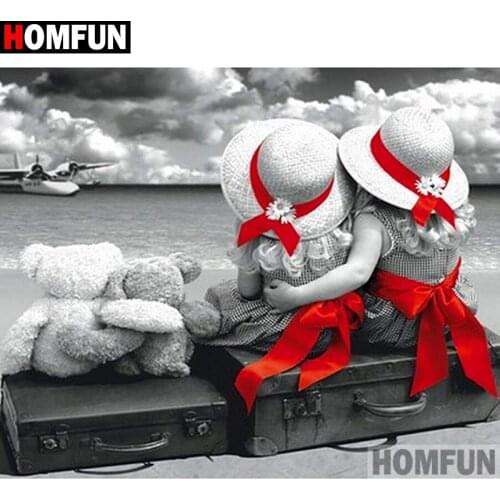 HOMFUN Full Square/Round Drill 5D DIY Diamond Painting "Seaside child" 3D Diamond Embroidery Cross Stitch Home Decor A20023