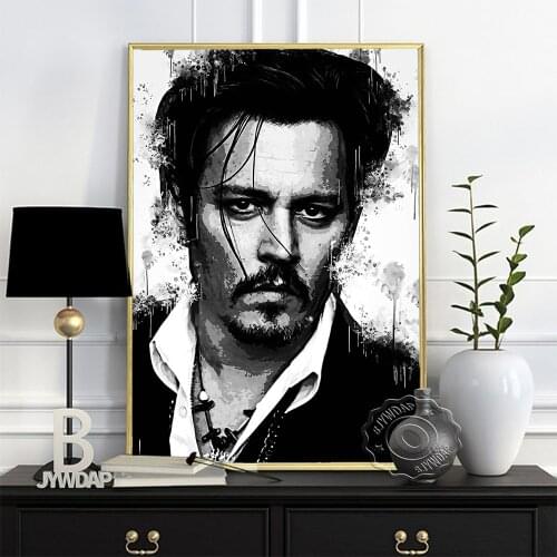 American Actor Johnny Depp Portrait Poster, Romantic Handsome Men Sketch Art Prints, Minimalismblack White Home Wall Decor Gift