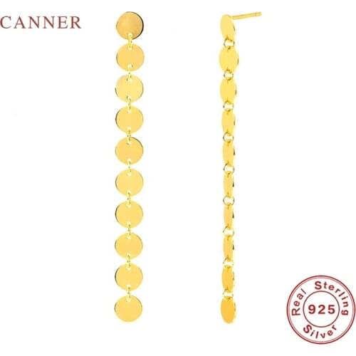 CANNER Fringed Wafer Chain Earrings For Women 100% Real 925 Sterling Silver Piercing Stud Earrings Fine Jewelry Pendientes