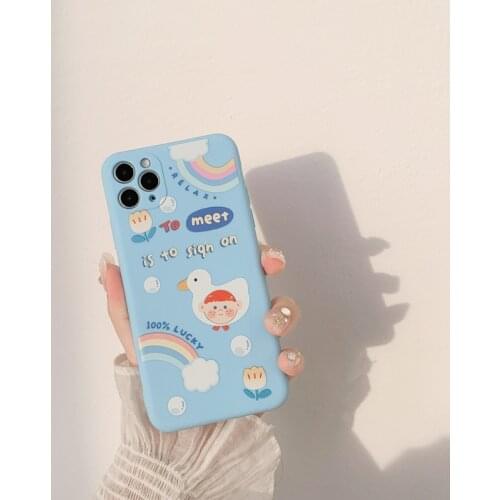 Retro relax boy friends duck rainbow kawaii Phone Case For iPhone 12 11 Pro Max Xr Xs Max 7 8 Plus 7Plus case Cute Soft cover