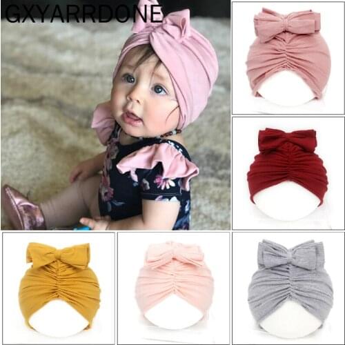 Newborn Bowknot Hat Infant Hospital Warm Hats Baby Girls Large Bow Cotton Headwrap Turban Soft Beanies Child Indian Cap Headgear