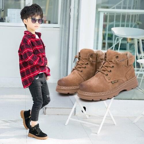 Children Winter Boots for Boys 2019 Faux Leather Toddler Girls Kids Sneakers Shoes Fashion Warm Lace Up Martin Boots Size 26-38