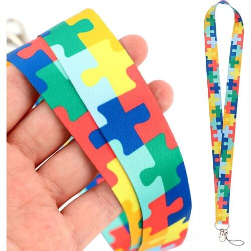 DZ2395 Autism awareness Novel Neck Strap Lanyards Keychain Badge Holder ID Card Pass Hang Rope Lariat Lanyard Kids Key Ring