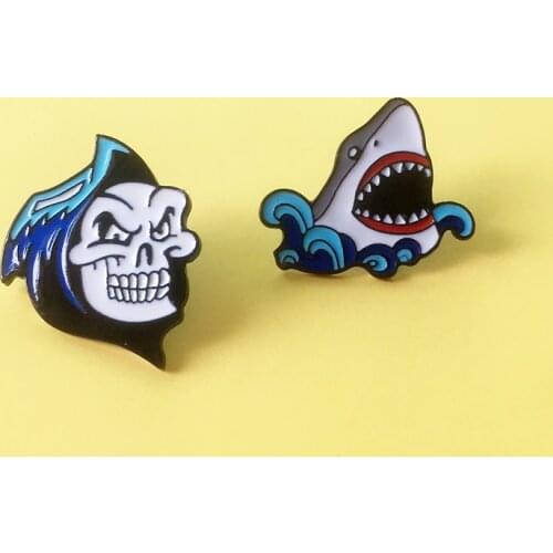Skull Shark Enamel Pin Cruel Animal Badge Brooch Denim Clothes Backpack Marine Jewelry Gift for Friends Kids