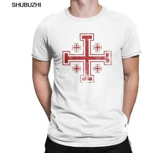 Crusader Cross Of Jerusalem T-Shirt Men Round Neck Pure Cotton T Shirt Knights Templar Short Sleeve Tees Gift Clothes sbz8424
