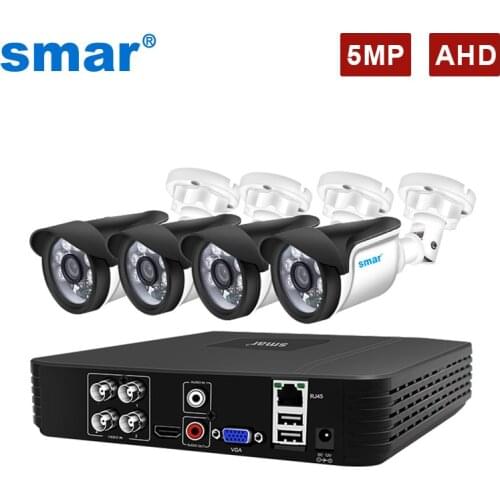 Smar CCTV 5MP AHD Camera Security Kit 4CH 5M-N HD DVR Kit Waterproof Camera Night Vision Email Alarm Surveillance Set