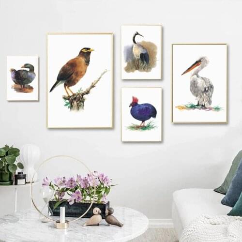 Watercolor Bird Home Decoration Canvas Painting Parrot Peacock Animals Nordic Poster Modular Wall Art Pictures for Living Room