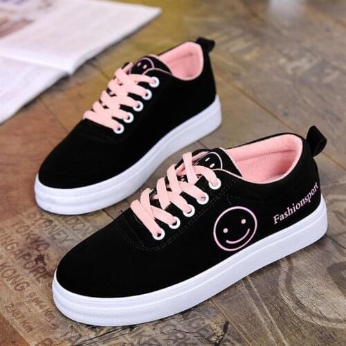 Women Canvas Shoes Summer/Autumn Flats Women Canvas Shoes Classic Lace Up Smiley Face Walking Fashion Women Sneakers