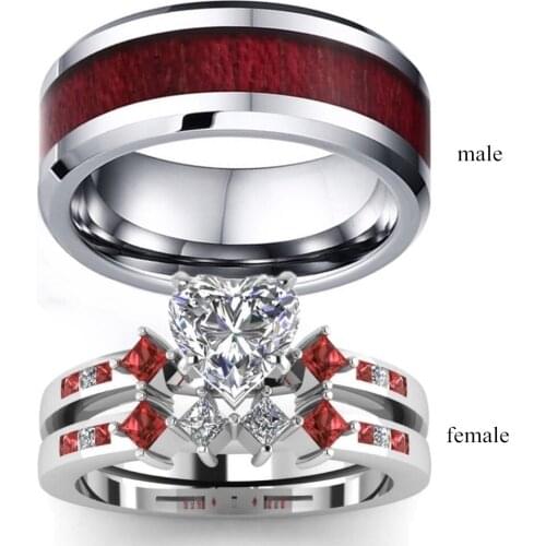 Brown red stainless steel rhinestone couple ring ring engagement Valentines Day gift hot fashion jewelry 2019