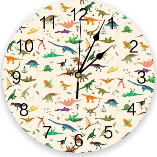 Colorful Dinosaur Wall Clock Round Style Fashion Modern Design Wall Clock Home Living Room Bedroom Decoration
