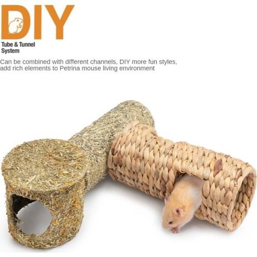 Handmade Straw Small Pet Nest Hamster Golden Bear Tunnel Totoro Hedgehog Escape Channel Toy Hamster Cage Landscaping Supplies
