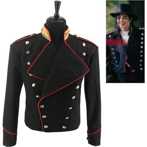 Rare MJ Michael Jackson Red & Black Military England Style Informal Cool Jacket Outerwear