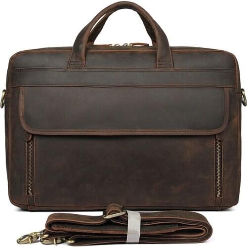 Mens Briefcase Bags Genuine Leather Travel Business Large 17" Laptop Handbags Brand Casual Big High Quality Crossbody Bag