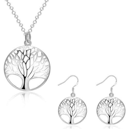 Kiteal Silver Fashion jewelry sets Tree Of Life bridal set gift for women Mesh Necklaces pendant drop earring 925 stamp