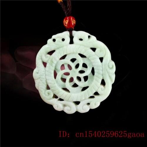 Jade Dragon Phoenix Pendant Necklace Amulet Natural Women Men Jewelry Charm Carved Chinese for Double-sided Green Gifts Fashion