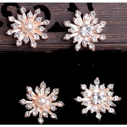 New 10pcs Metal Buttons 15*15mm Rhinestone Pearl Stamen Flatback Bride Ornaments Diy Wedding Appliques Craft