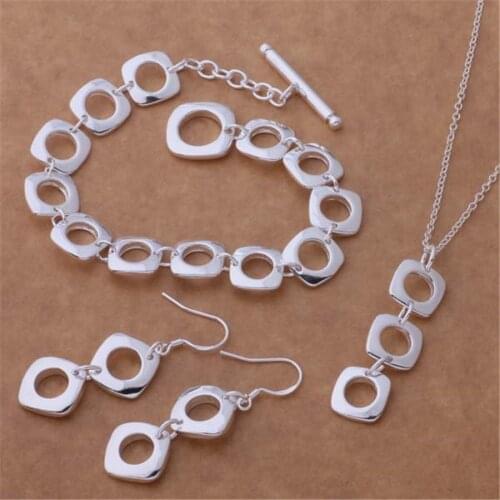 New factory wholesale high quality silver color jewelry charm women classic necklace earrings bracelet Jewelry Sets AT219