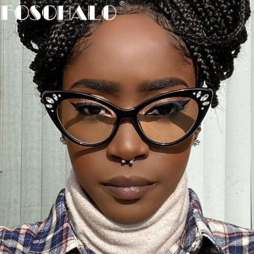 Retro Cat Eye Optical Frames Glasses Men Women Prescription Glasses Clear Lens Diamond Eyeglasses Spectacle Frames