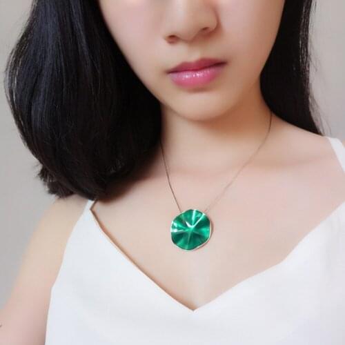 S925 Sterling Silver Big Green Lotus Leaf Pendant Necklace Tiny Snake Chain Necklaces For Girls Fine Jewelry Summer Wear