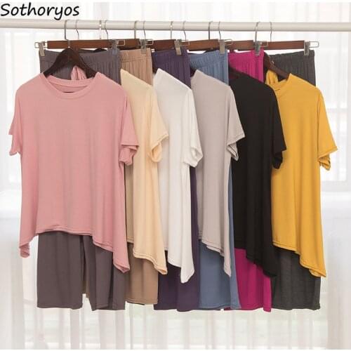 Pajama Sets Women Modal Soft Comfortable Breathable Solid Simple Home-wear Female Ankle-length Elastic-waist Baggy Casual Trendy
