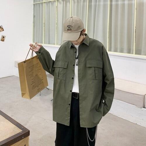 Workwear Shirt Mens Japanese Autumn Thin Long-sleeved Shirt Students Loose Versatile Outer Harajuku Style Jacket Mens Clothing