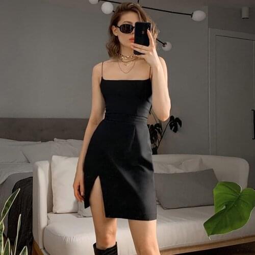 Self Cultivation High Waist Fashion Slash Neck Solid Color Split Summer Dresses For Women 2021