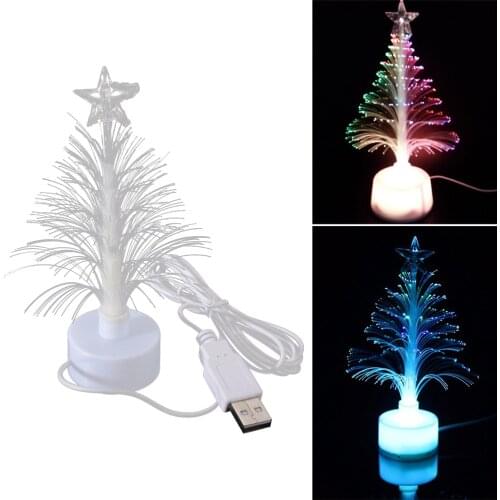 Mini LED Christmas Tree Night Light Color Changing Fiber Optical Light USB Connection Lamp Festival Decor for Bedroom Shopping