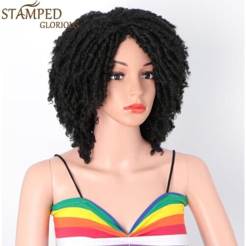 Stamped Glorious 14inches Afro Kinky Curly Short Wig Middle Part Black Wig Heat Resistant Fiber Synthetic Wigs for Black Women