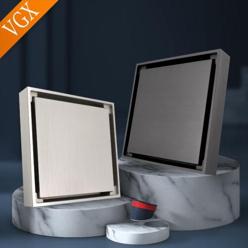 VGX Invisible Floor Drain Valve Cover Shower Trap Drains Backflow Preventer For Kitchen Bathroom Brass Square Anti-Odor 100X100