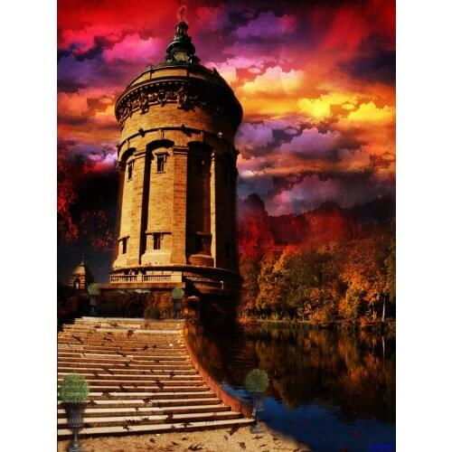 VinylBDS Nature Backdrops Red Night Sky Castle Backgrounds For Photo Studio For Wedding Photography Backdrop