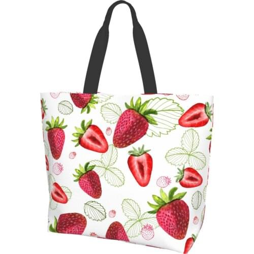 Strawberry Berries Prints Womens Large Shoulder Handbags Summer Travelling Beach Bags Ladies Shopping Totes Bags Reusable