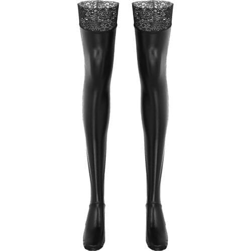 Womens Socks Femme for Sexy Wet Look Clubwear Pole Party Moto Leather Lace Latex Stockings Thigh High Up Overknee Long Socks