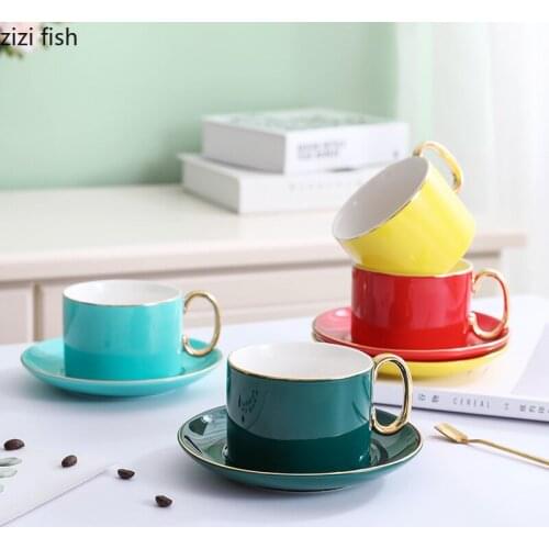 Golden Stroke Ceramic Cup Travel Coffee Mugs Quality Porcelain Water Mug Juice Cups Drink 250ml Whiskey Glass with Saucer/spoon