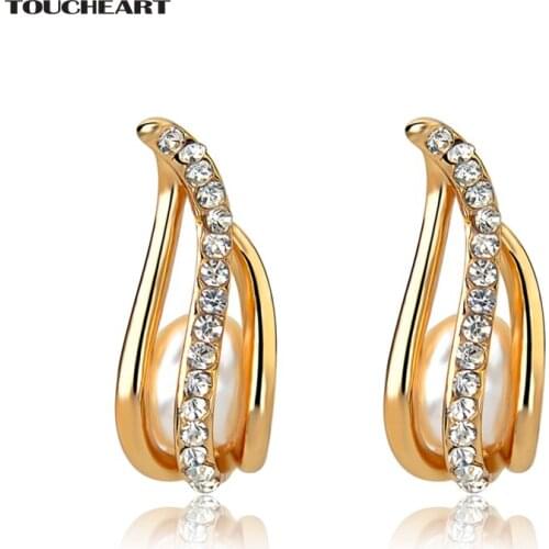 TOUCHEART luxury Brand Gold Handmade Earring Simulated Pearl Earring For Women Bridal Wedding Crystal Jewelry Earrings SER150023
