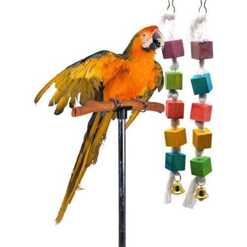 1pc Parrot Chewing Toy Bird Parakeet Wooden Blocks Attract Pets Attention Wood Hanging String Toys Birds Supplies C42