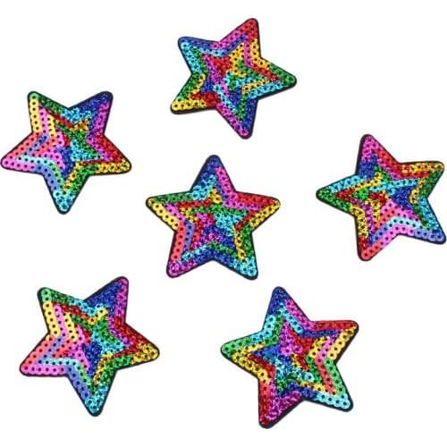 10pcs/lot Sequined Star Patch Iron On Sew On star Stickers for Clothes Jeans Appliques DIY Coats Pants Badge Sewing Patches