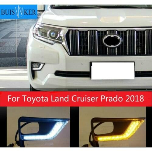 2PCS LED For Toyota Land Cruiser Prado 2018 DRL Daytime Running Light Daylights Fog lamp With Turn Signal Lamp