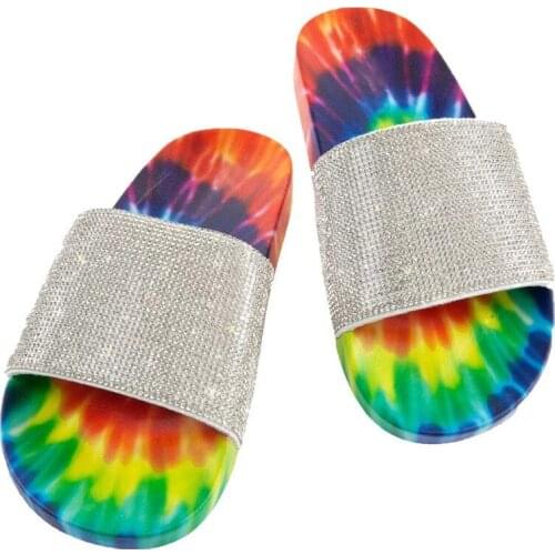 2020 Summer New Outdoor FlatS lides Female Flip-flops Ladies Casual Fashion Rhinestone Beach Shoes Womens Net Red Slippers