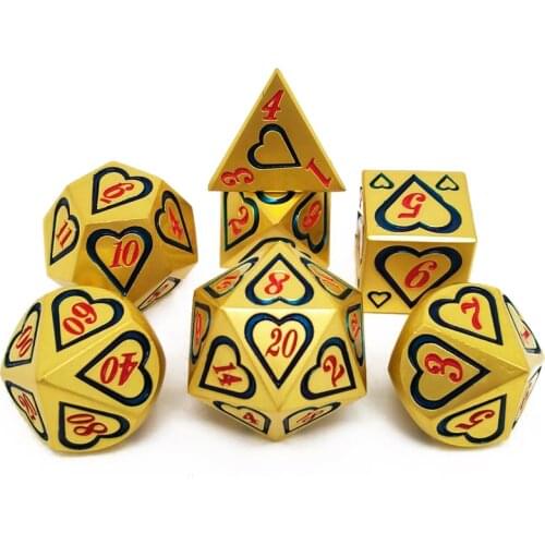 2020 New DnD Metal Dice RPG MTG Dice Include Dice Pouch A Variety of Colors D4 D6 D8 D10 D12 D20 Heart style metal dice