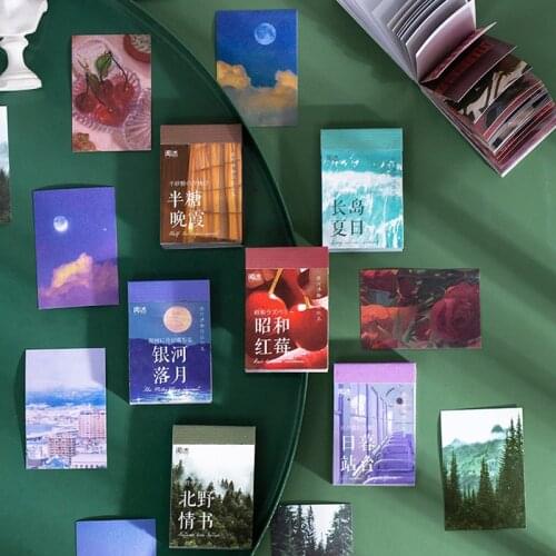 50 Sheets Self-adhesive Natural Scenery Sunset Cloud Moon Decorative Stickers Pad for Album Diary DIY Crafts Journal