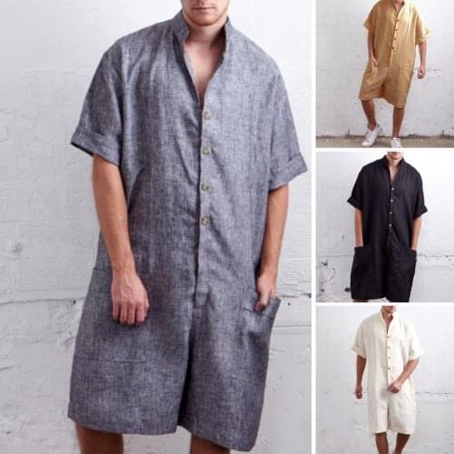 80% Hot Sales!!! Men Short Sleeve Stand Collar Single-Breasted Hip-hop Short Trousers Jumpsuit